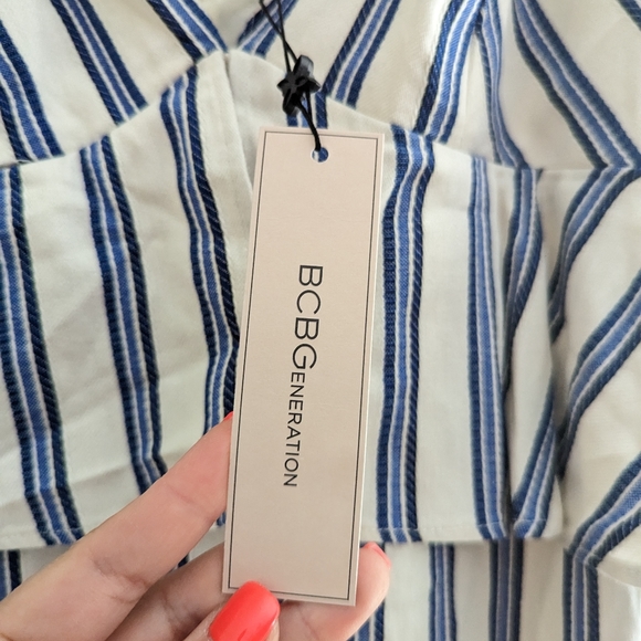 BCBGeneration Blue & White Striped Flared  Jumpsuit NEW! - Picture 8 of 10